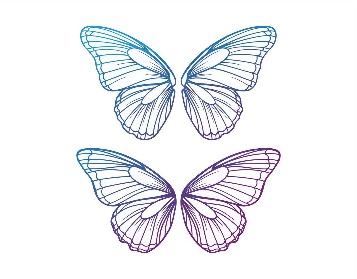 PrintButterfly Wings. Icons with illustrations and outlines. Representation of freedom vector