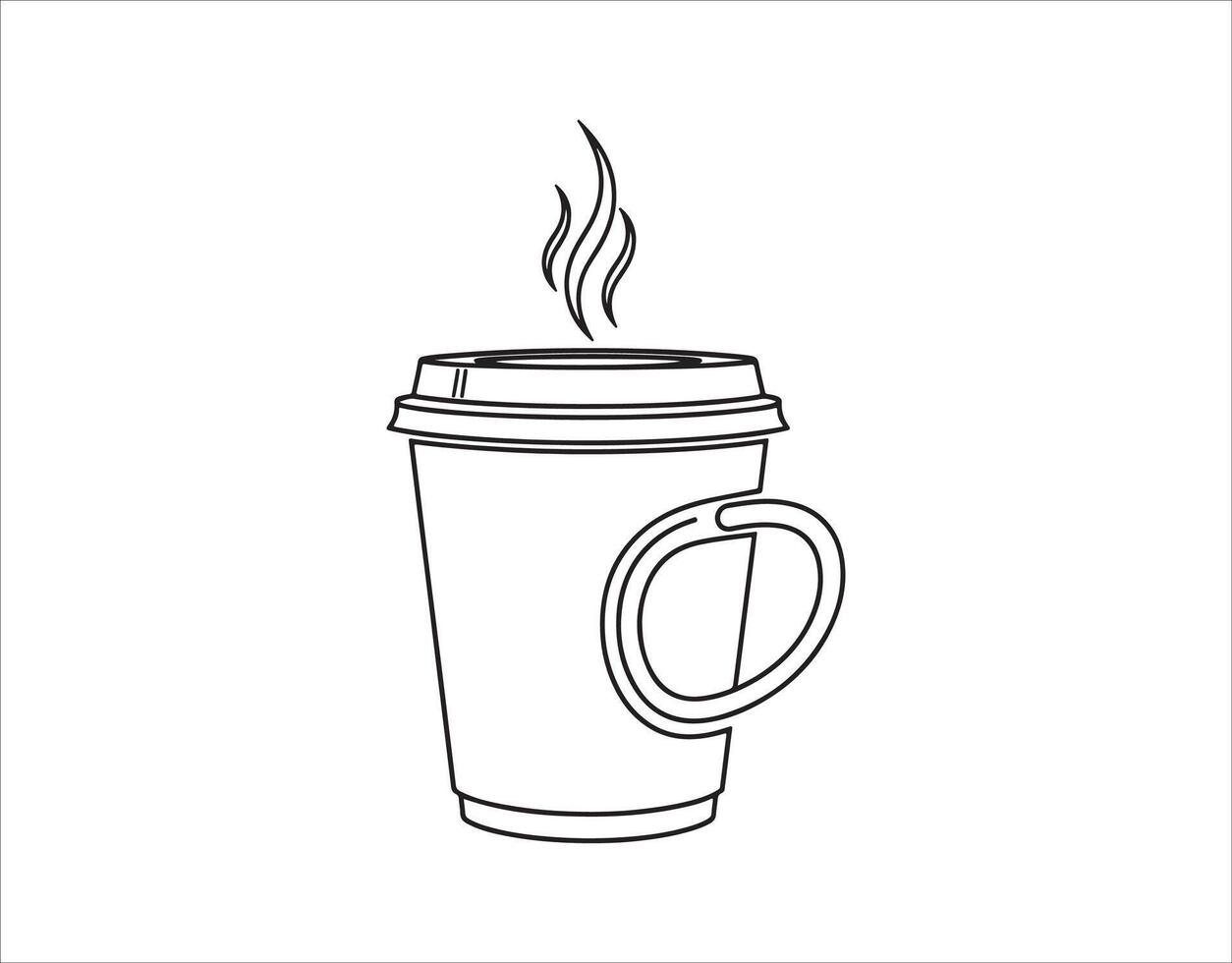Illustration icon of a coffee cup made of paper, depicted in a line art style vector