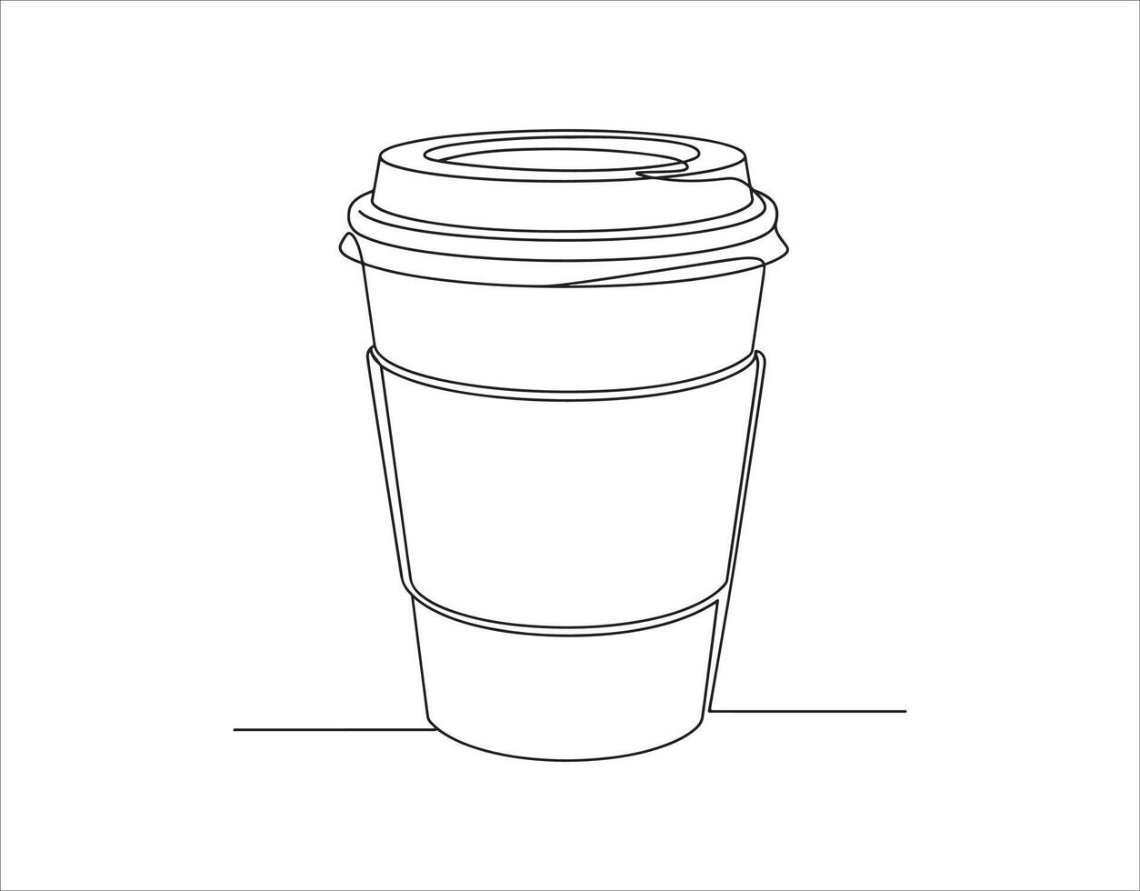 Continuous line drawing of a paper coffee cup. This concept represents a hot drink designed for convenience in a line art style. vector