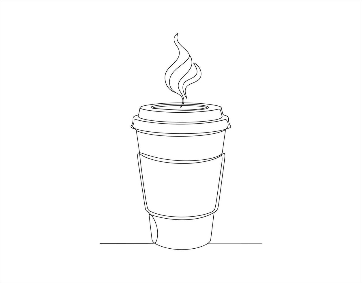 Illustration of a paper cup of coffee in continuous line drawing vector