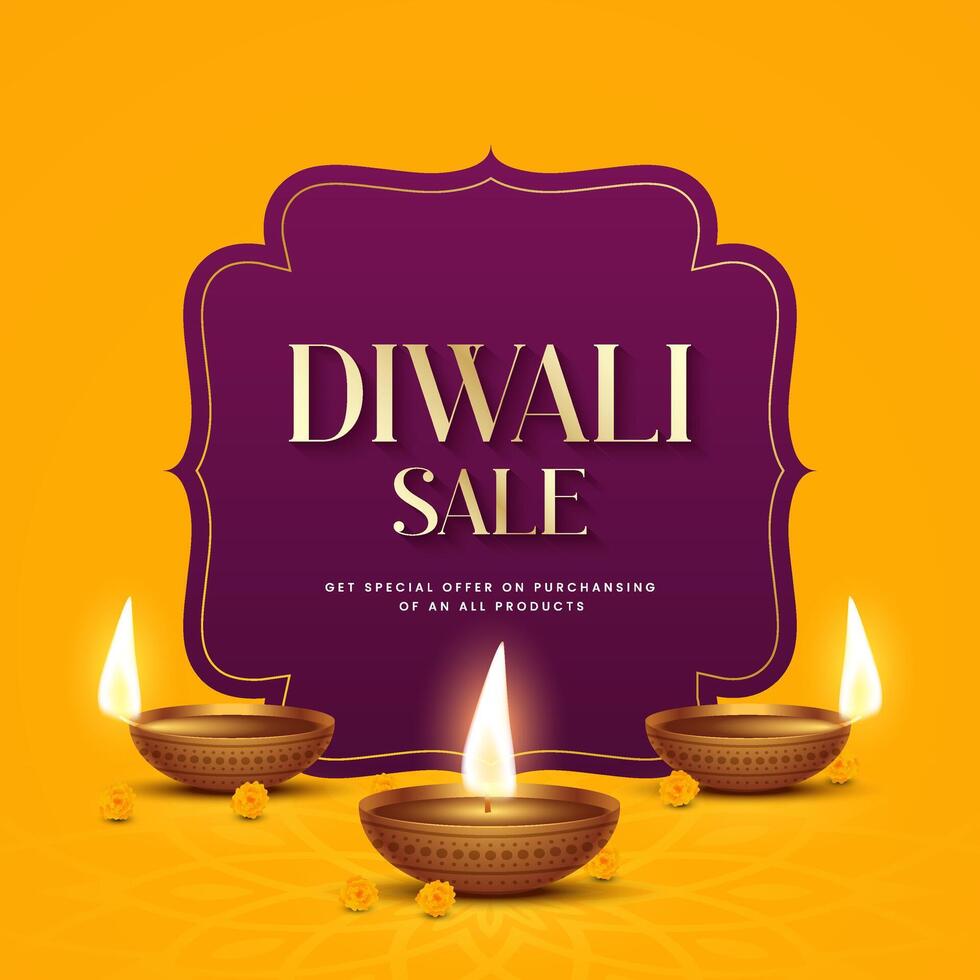 Diwali sale banner with diya lamps and gold decoration vector