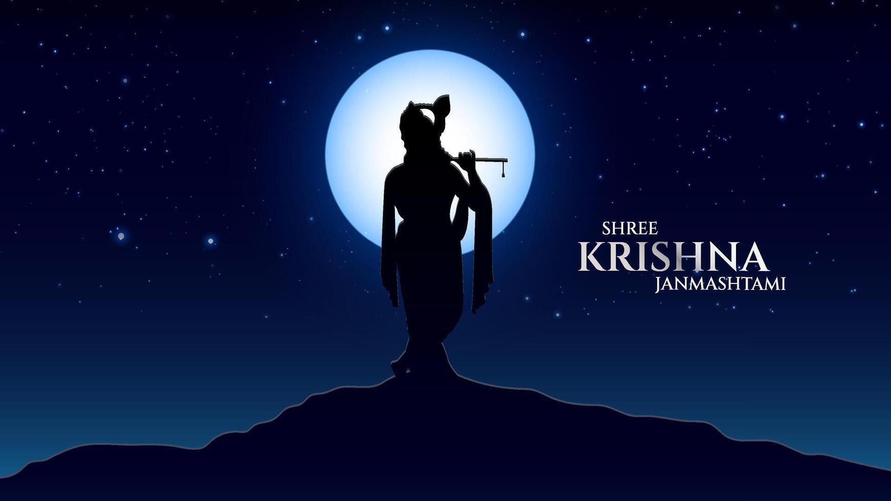 Krishna janmashtami background with silhouette of krishna vector