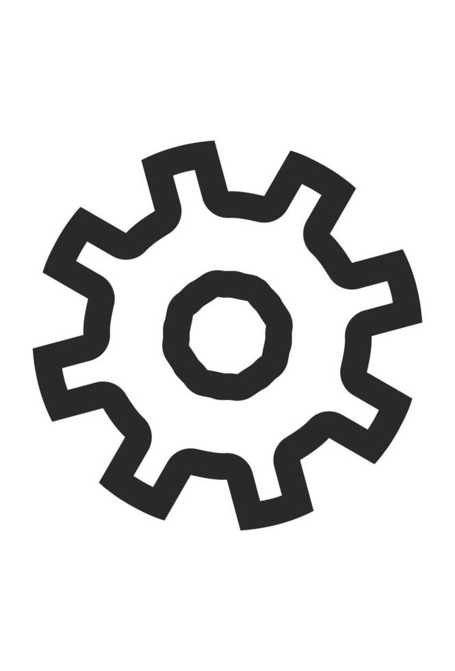 A simple outline of a gear. Black and white settings icon. Gear symbol, outline style vector