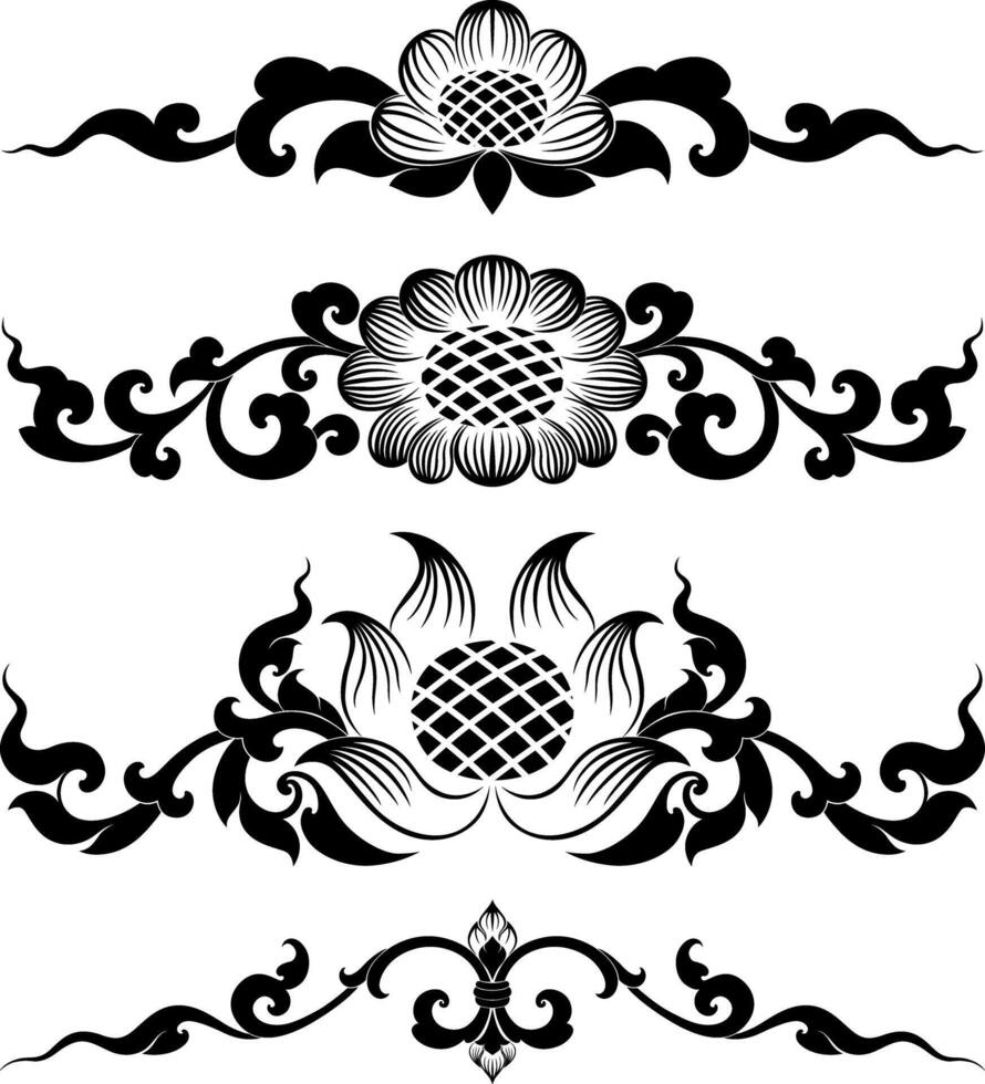 Traditional Southeast Asian Floral Scrollwork perfect for enhancing brochures greeting cards textile prints digital backgrounds and creating unique branding for businesses vector