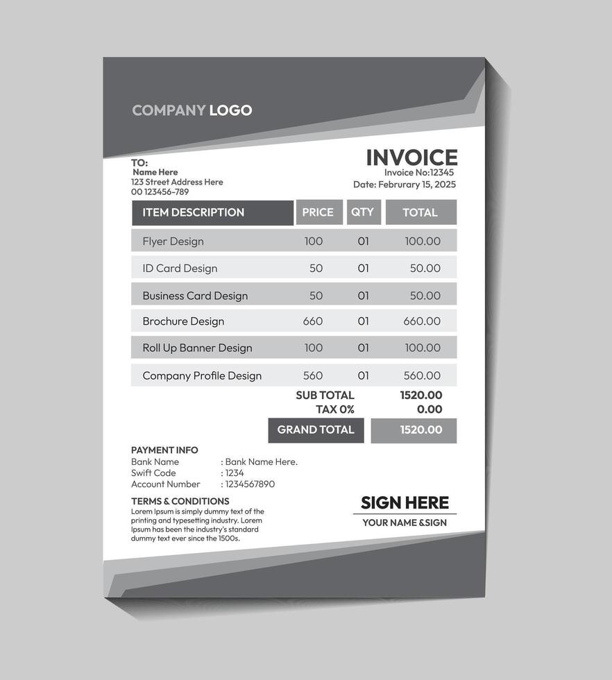 Modern gray invoice template design vector