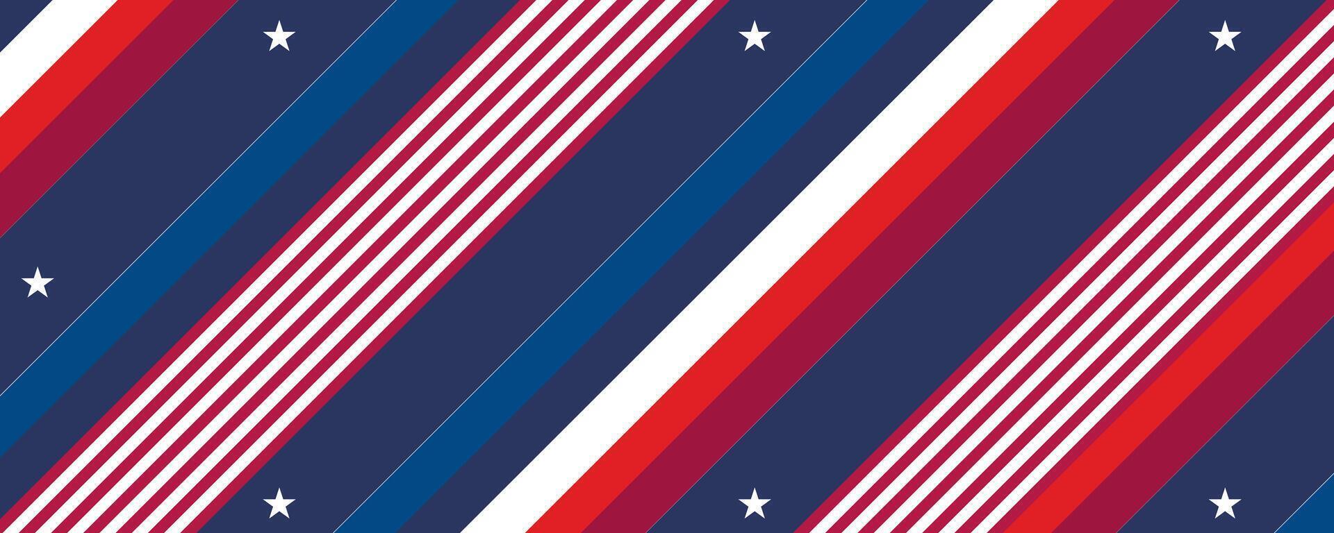 Patriotic Stripes Red with White and Blue Diagonal Pattern with Stars vector