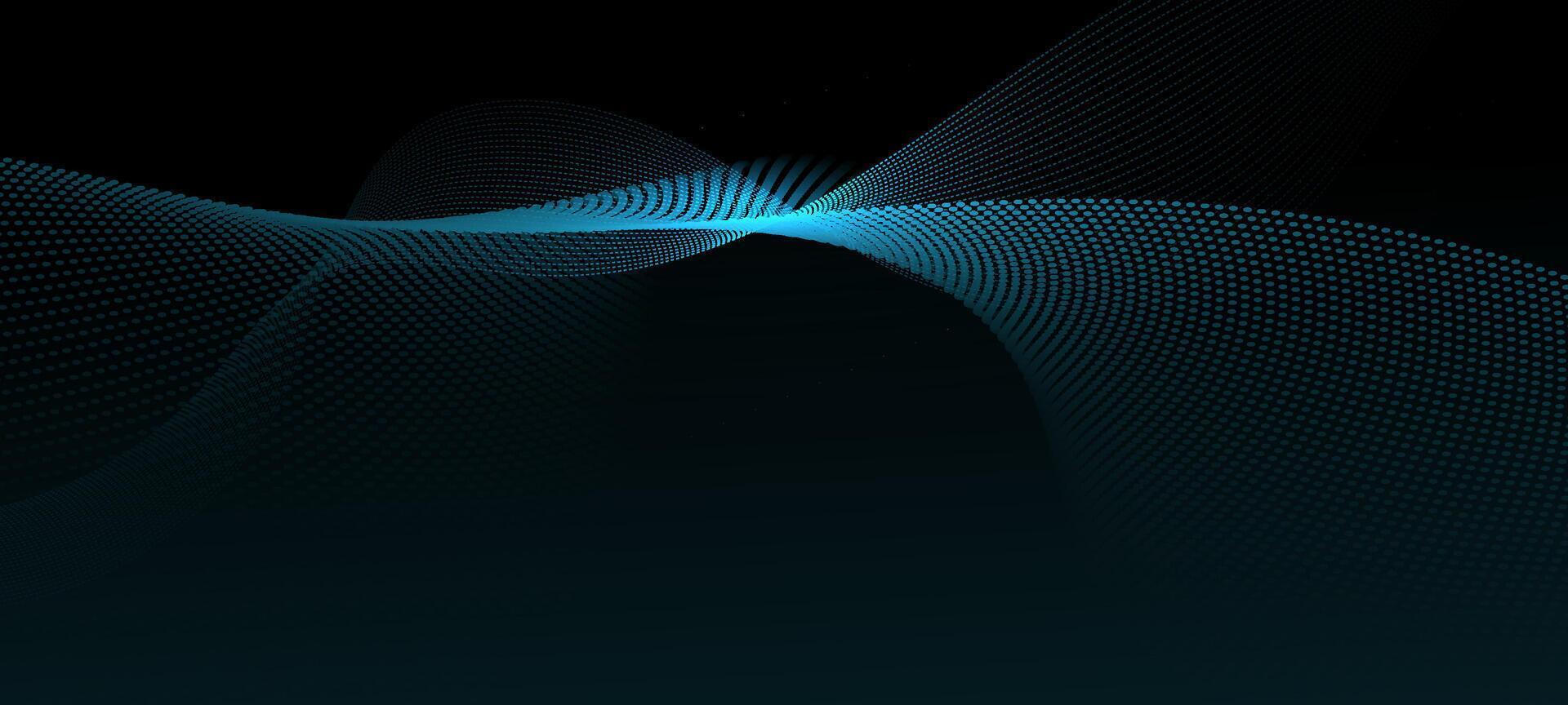 Abstract motion, smooth, soft blue wave line pattern, dot particle. Curve, fluid shape on black background. Illustration modern graphic design for luxury wallpaper, futuristic, technology vector