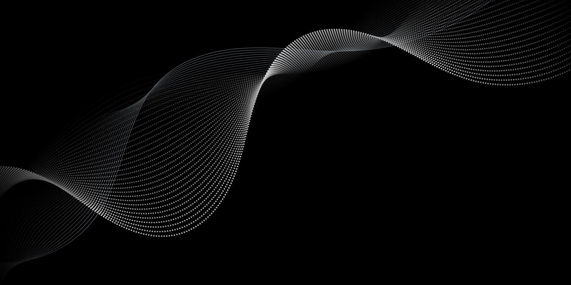 Abstract motion, smooth, soft wave line pattern and dot particle. Curve and fluid shape on black background. Illustration modern graphic design for luxury wallpaper, futuristic, technology vector