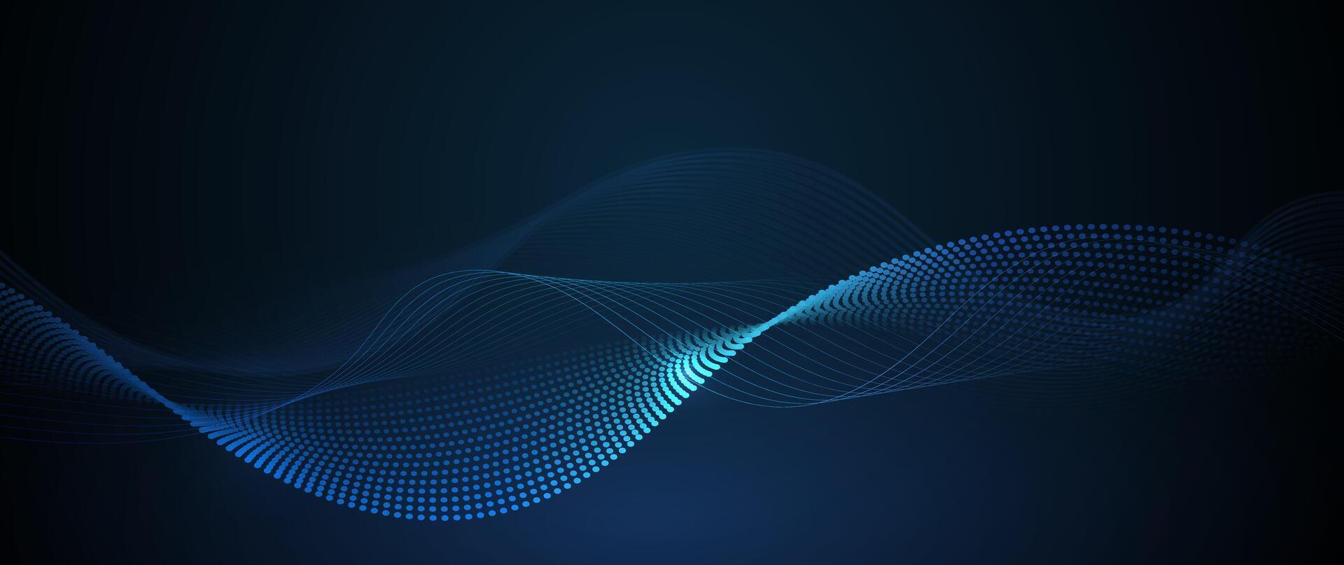 Abstract dynamic, wave, flow mesh particles pattern and dot on dark blue background. Illustration design futuristic, network technology background. Modern digital datum and science concept vector