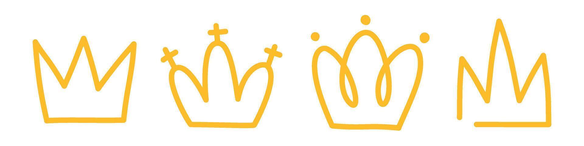 golden crown hand drawn icon set with doodle design style for element decoration.Golden crown doodle icon VIP level symbol vector