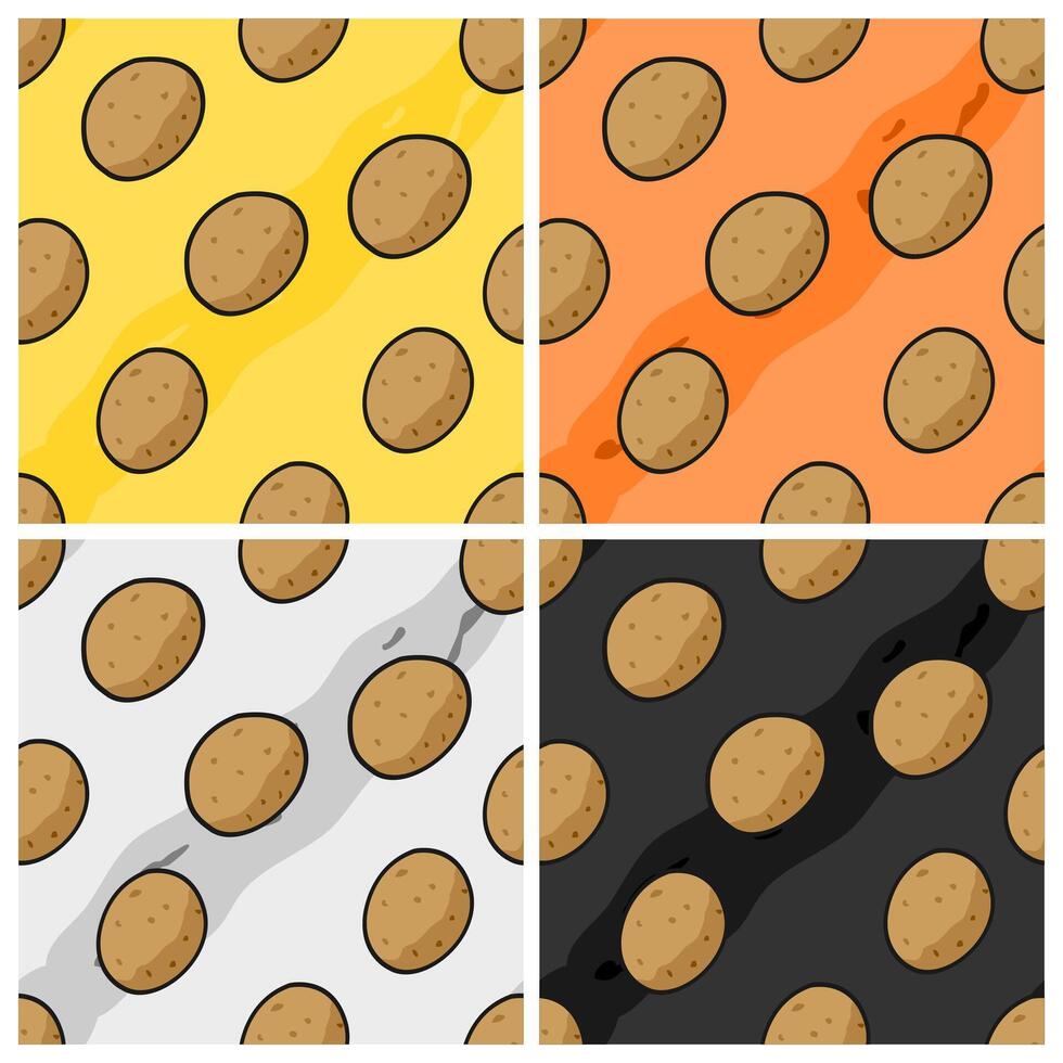 A collection of seamless patterns with a fresh potato theme. Suitable for kitchen accessories, fabric, paper, and restaurants. vector