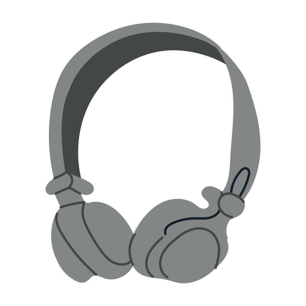 illustration of over-ear headphones in gray tones on white background. Music and technology concept representing audio enjoyment and personal sound experience vector