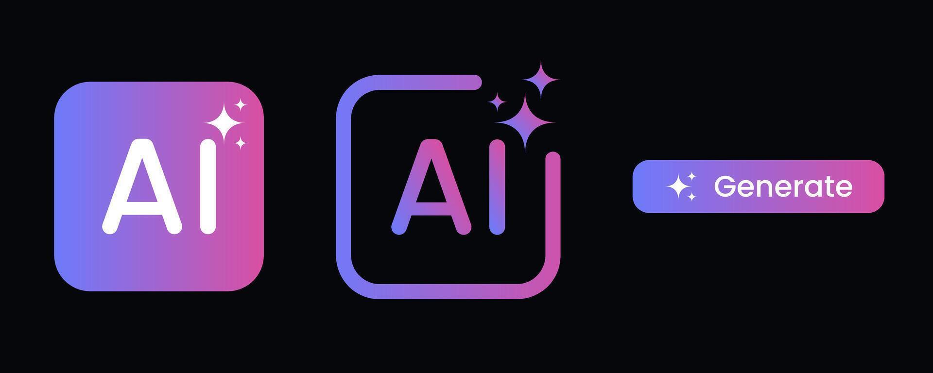 set of Artificial intelligence generated button and AI icon. vector