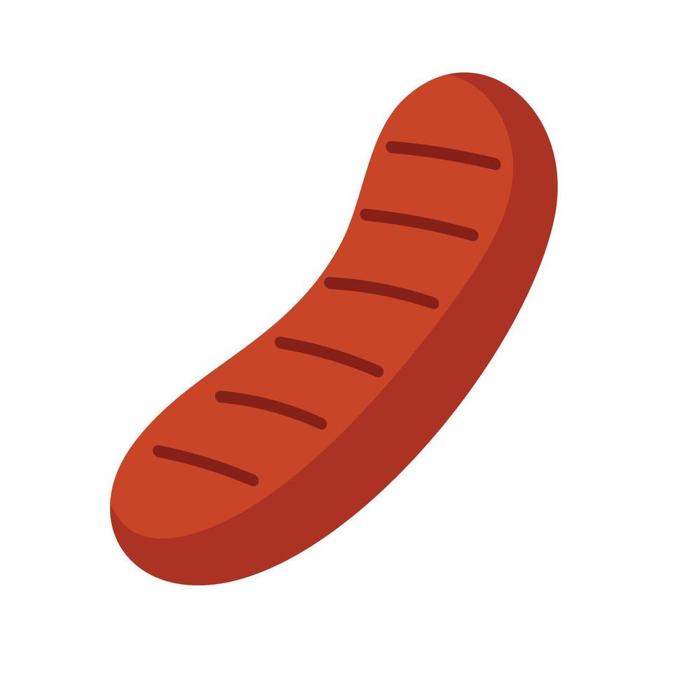 Simple grilled sausage in cartoon style, great for barbecue, menu, and summer food projects. vector