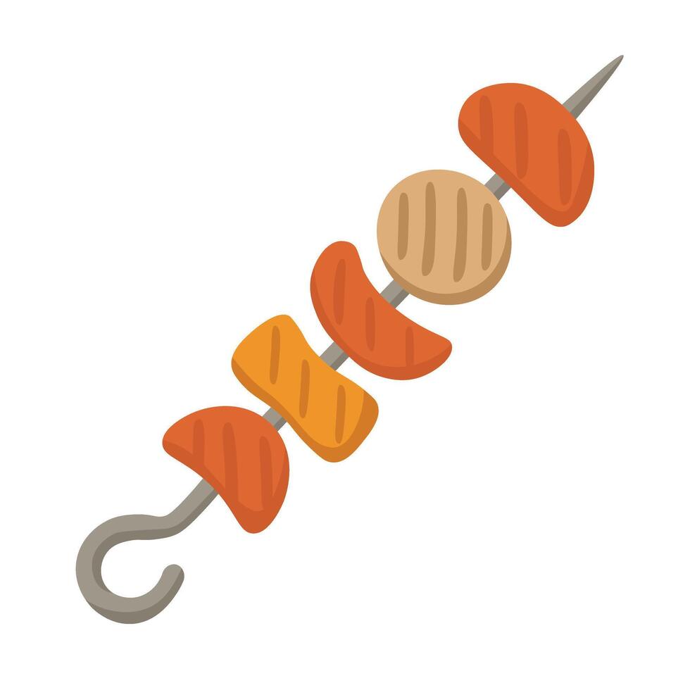 Grilled vegetables on skewer, bright summer barbecue food in soft flat cartoon style. vector
