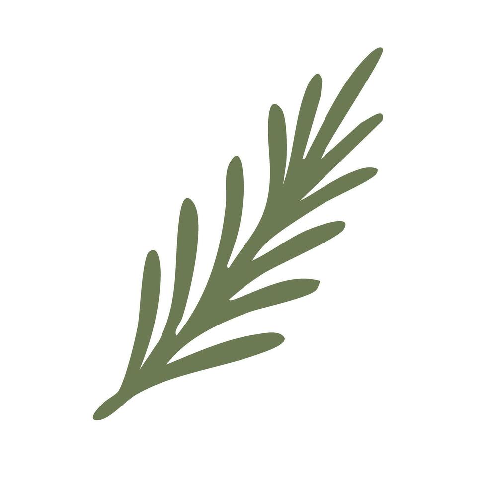 Green rosemary sprig in flat cartoon style, perfect for barbecue, seasoning, and cooking design. vector