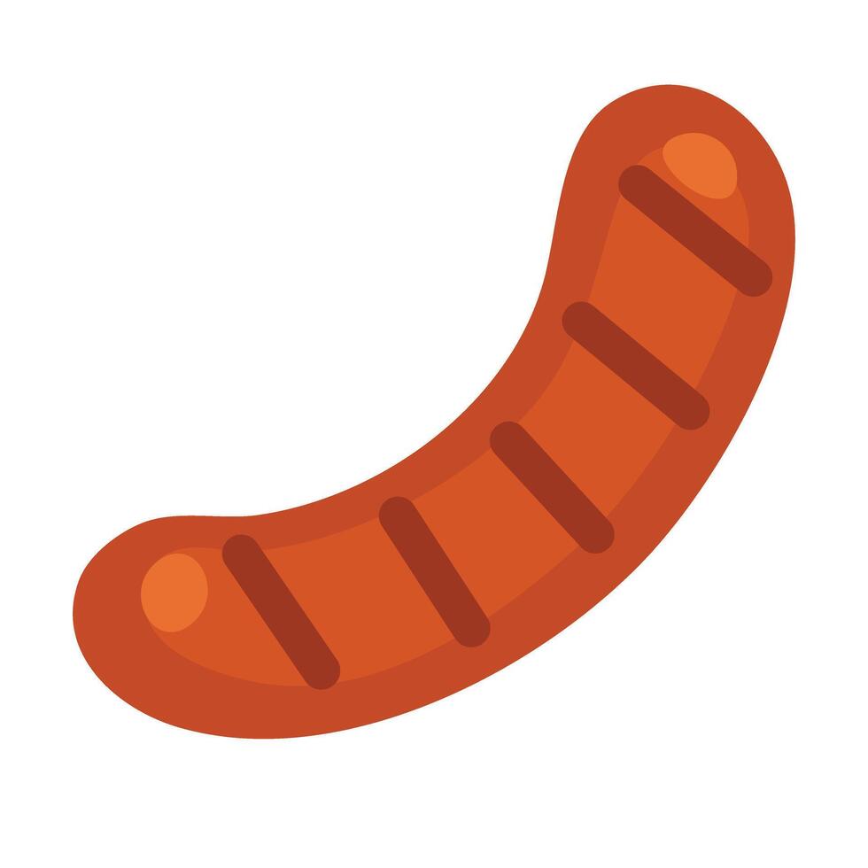 Tasty grilled sausage in flat cartoon style, perfect for barbecue and food design projects. vector