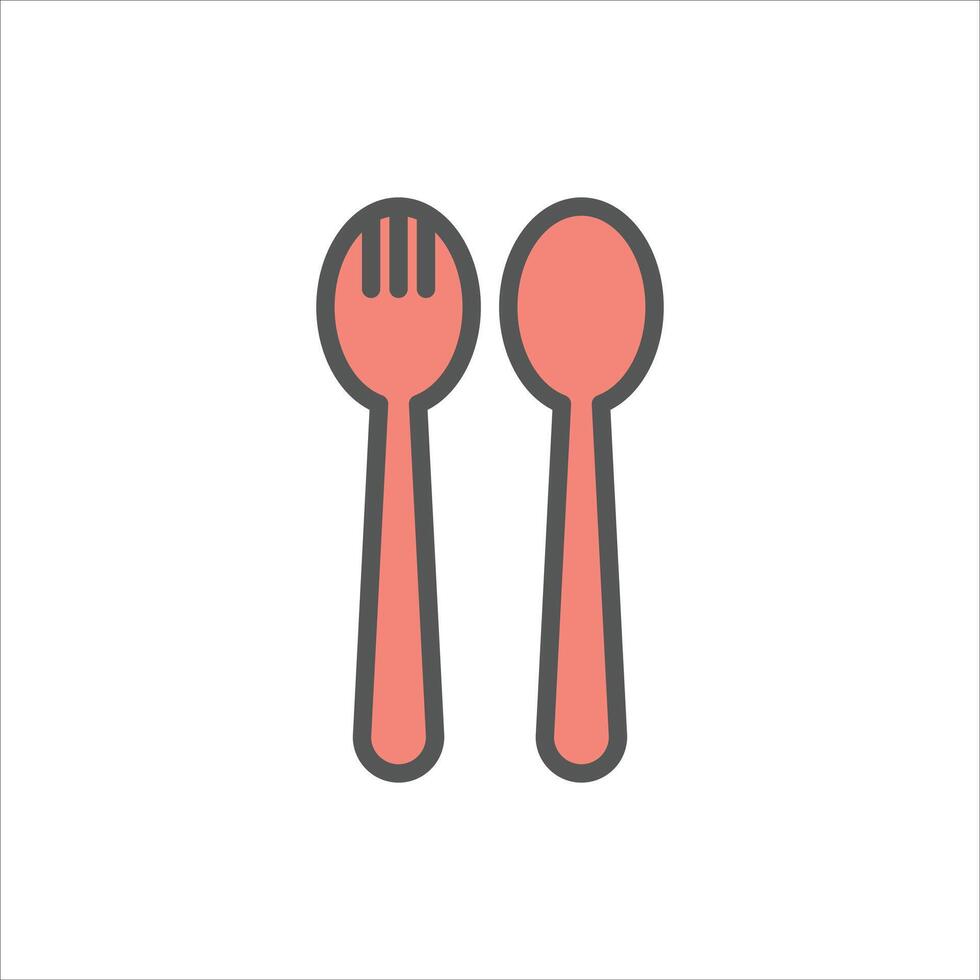 cutlery filled outline icon. spoon and fork color line illustration. vector