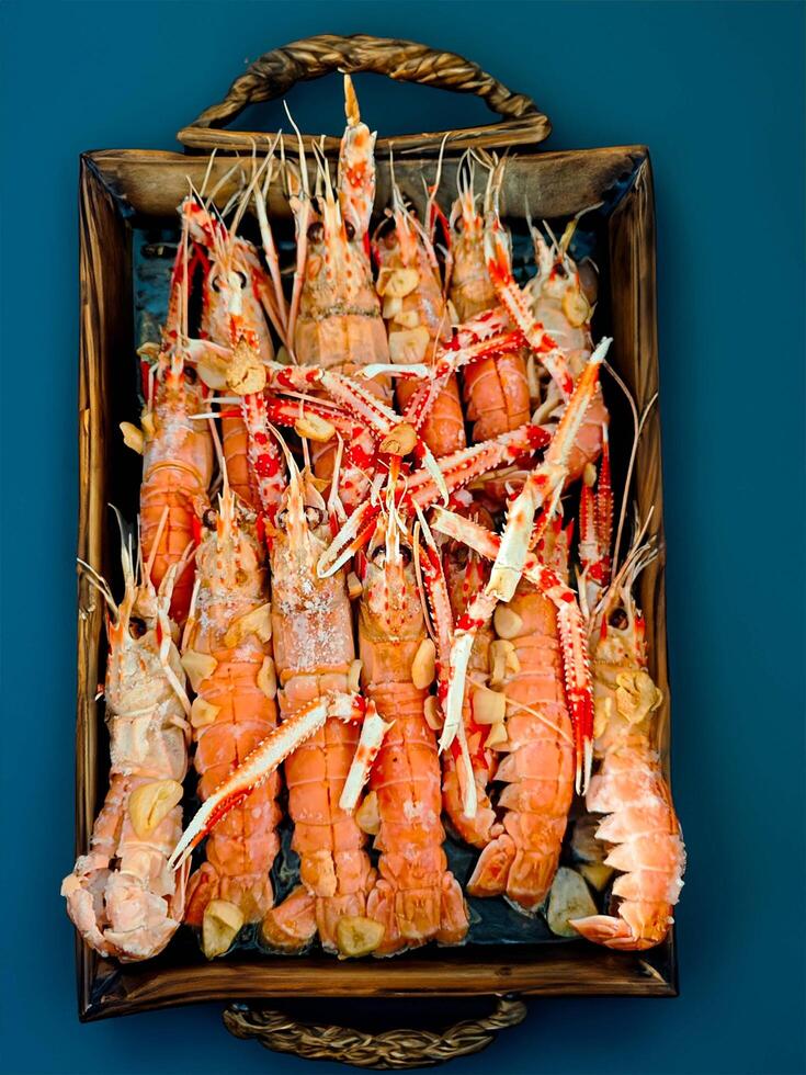 Fresh crayfish roasted using the rustic method isolated photo