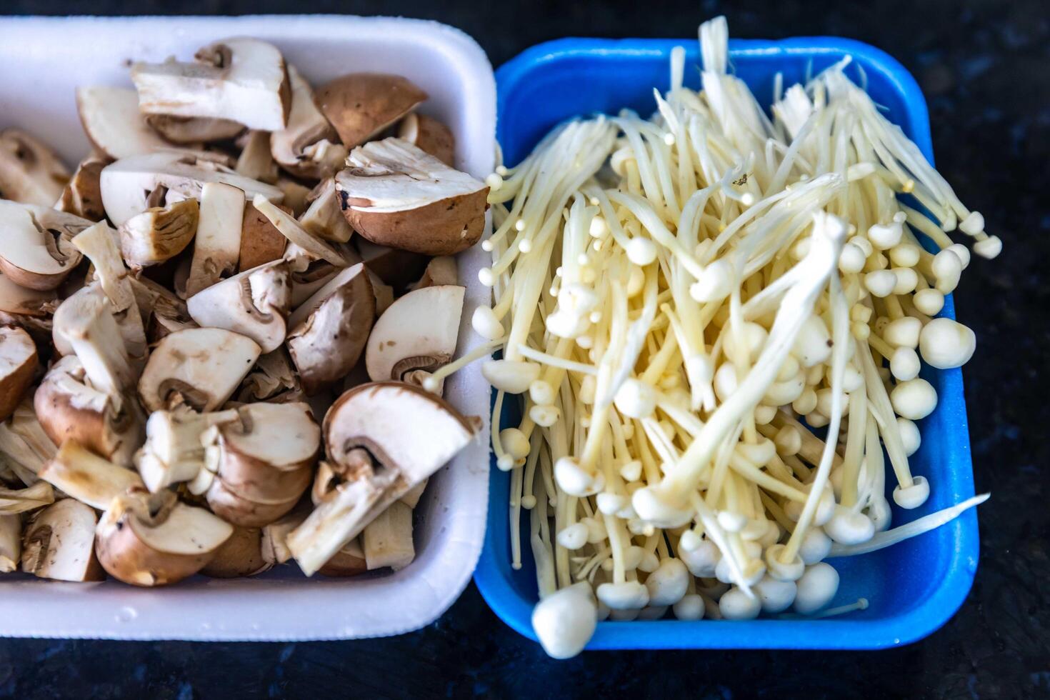 known as Enokitake, the Enoki mushroom Flammulina velutipes, is a variety widely used in oriental cuisine healthy photo