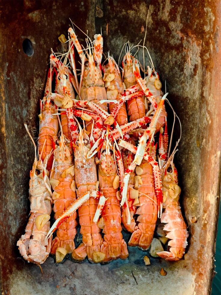 Fresh crayfish roasted using the rustic method perfect photo