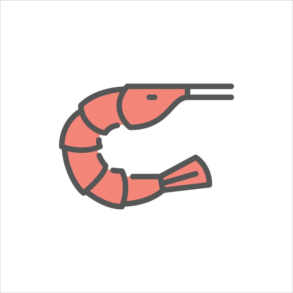 Shrimp filled outline icon. Shrimp color line illustration. vector