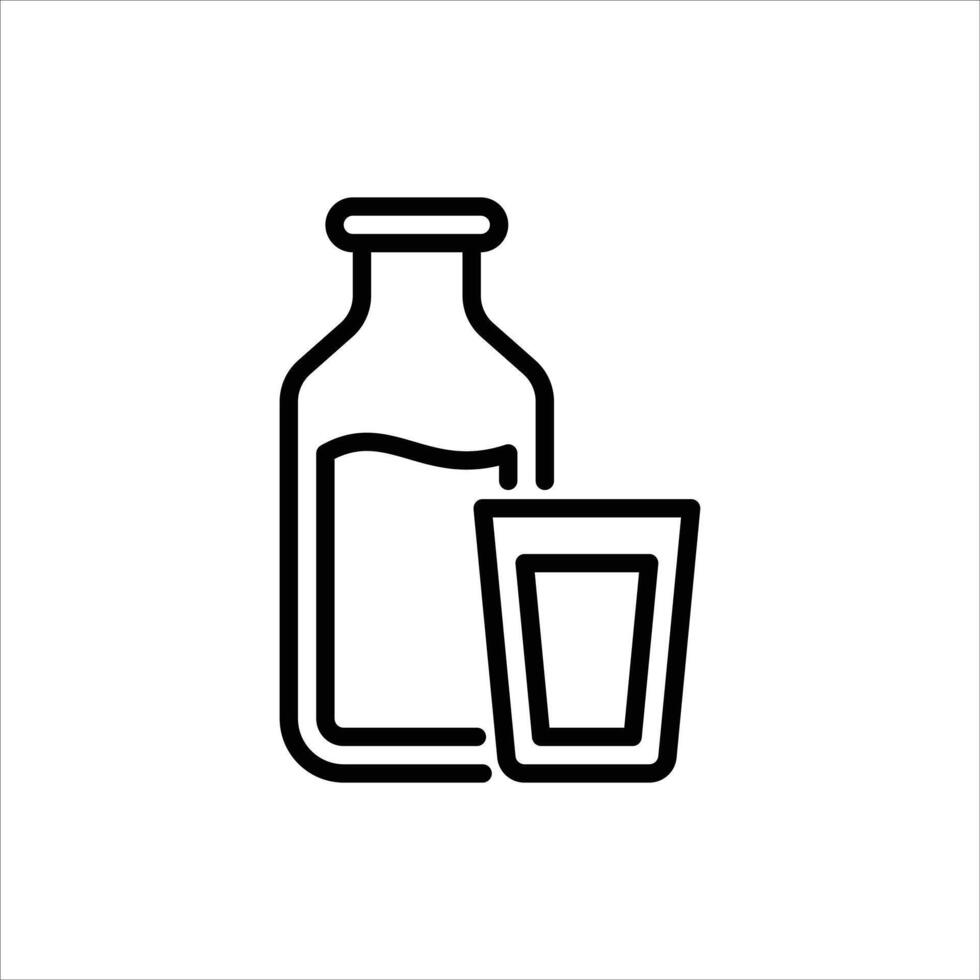 Milk Bottle and a Glass of Milk outline icon. Milk black line illustration. vector