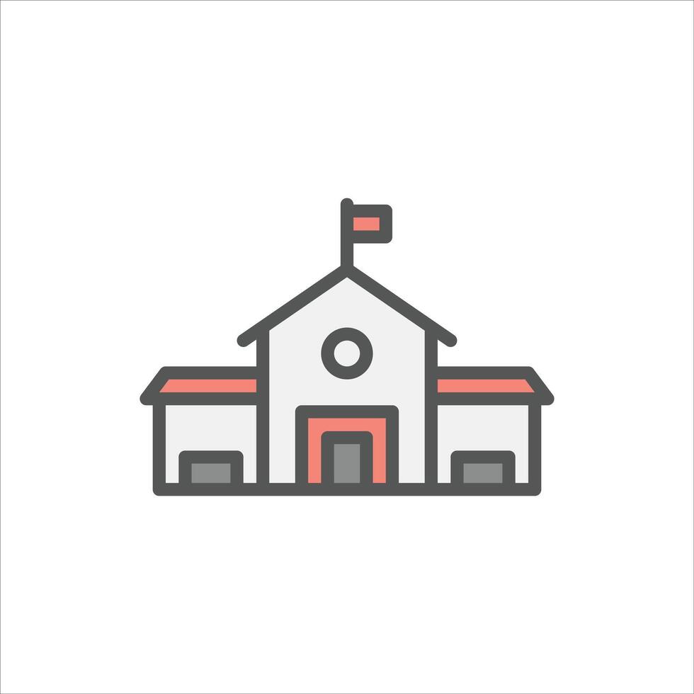 School Building filled outline icon. School color line illustration. vector