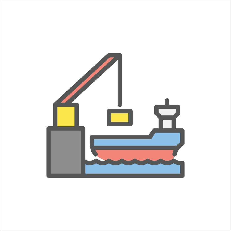 Container loading filled outline icon. ship loading color line illustration. vector