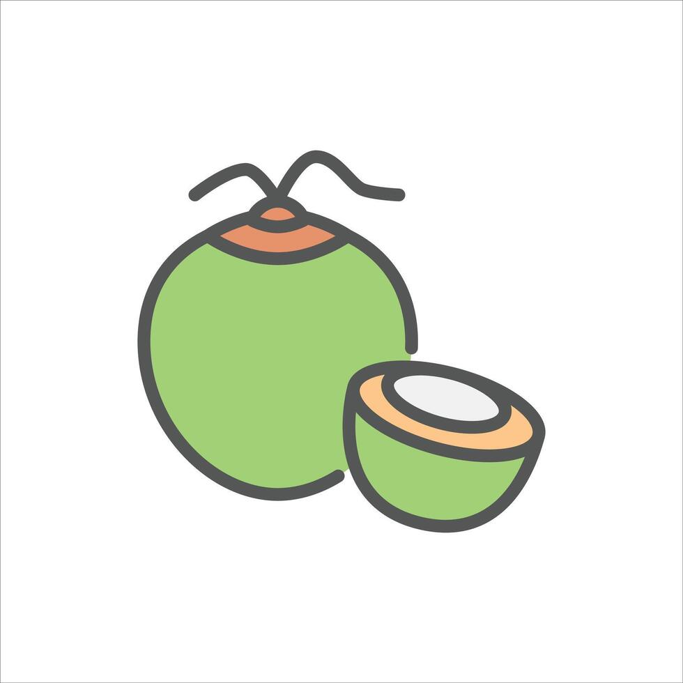 Coconut fruit filled outline icon. Coconut fruit color line illustration. vector