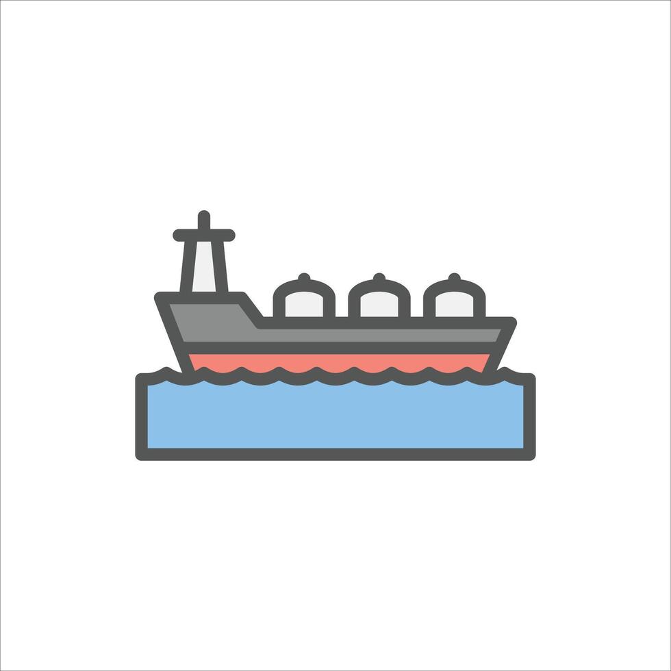 oil tanker filled outline icon, oil ship color line illustration. vector