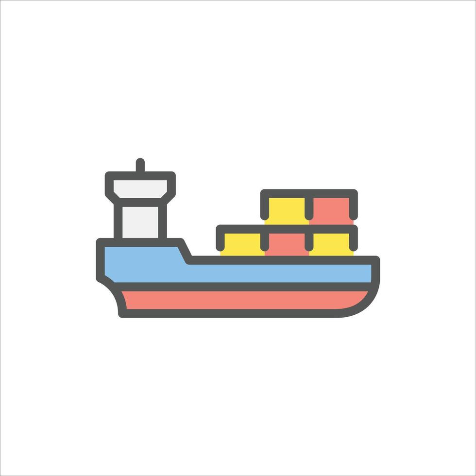 cargo ship filled outline icon. freight ship color line illustration. vector