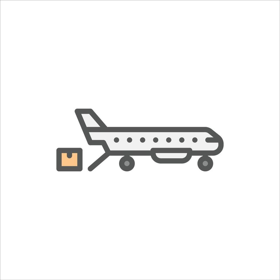 cargo aircraft filled outline icon. cargo plane color line illustration. vector
