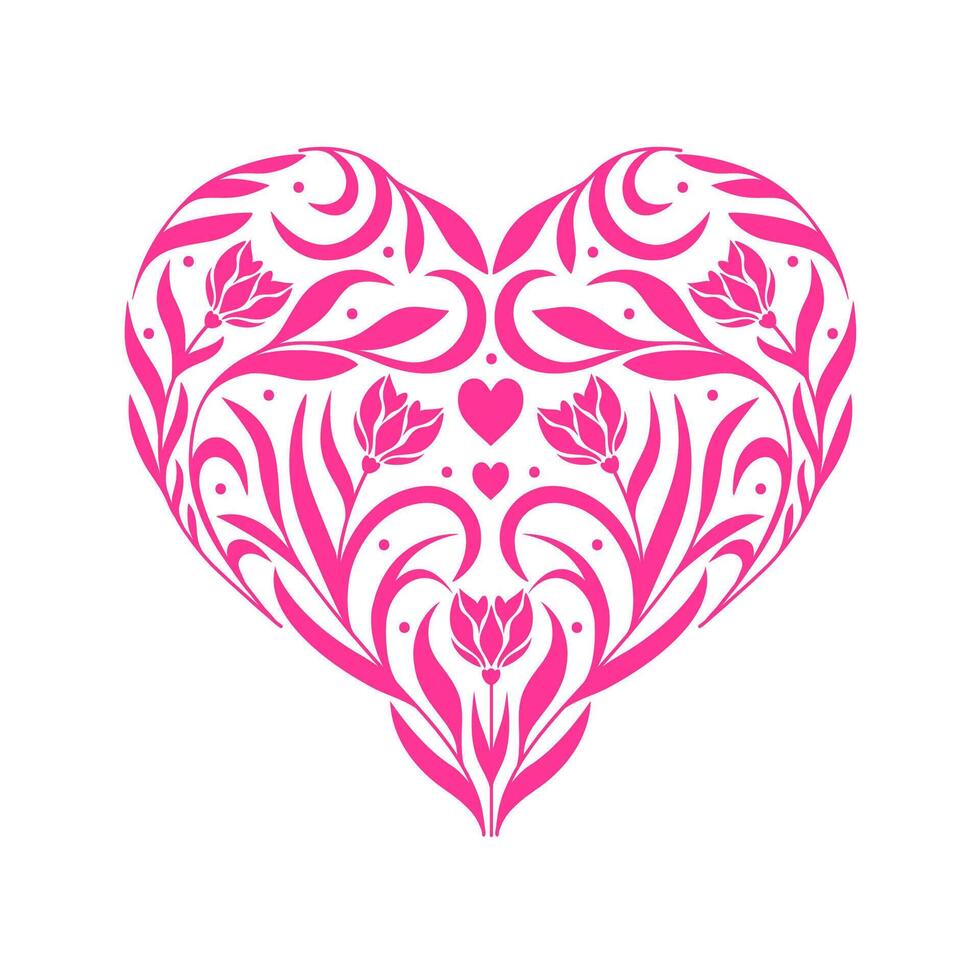 Floral red heart on white background. vector