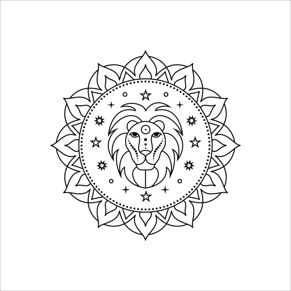 Leo zodiac sign in line art style on white background. vector