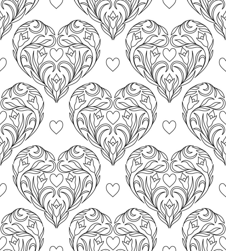Seamless pattern with floral heart on white background. vector