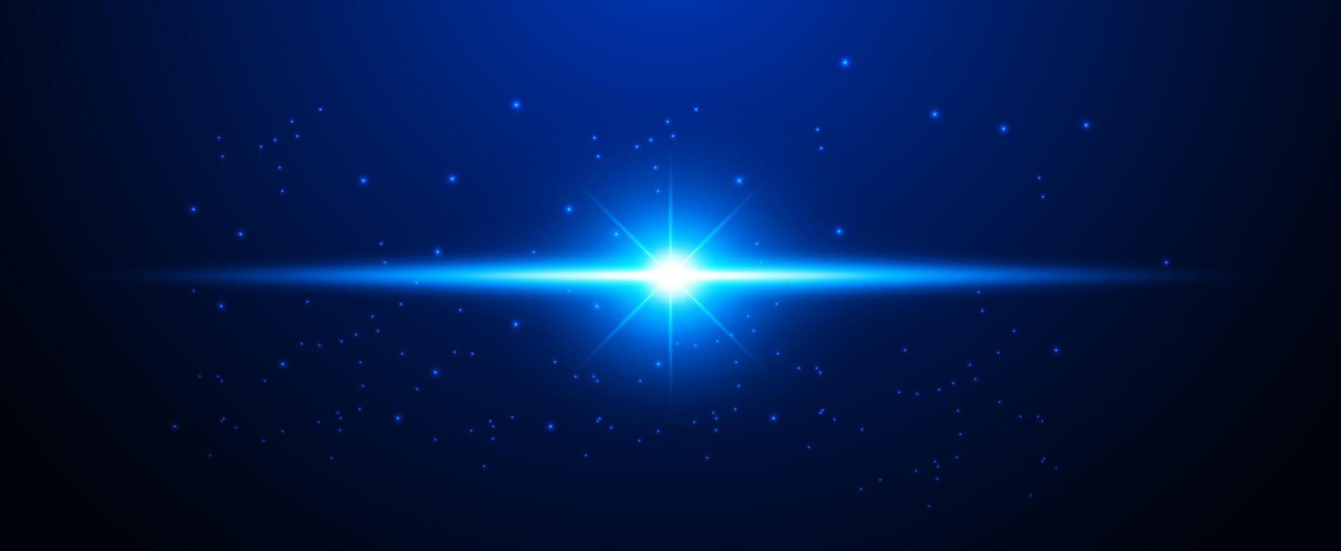 Glowing blue light flare with sparkles on dark blue background. illustration vector