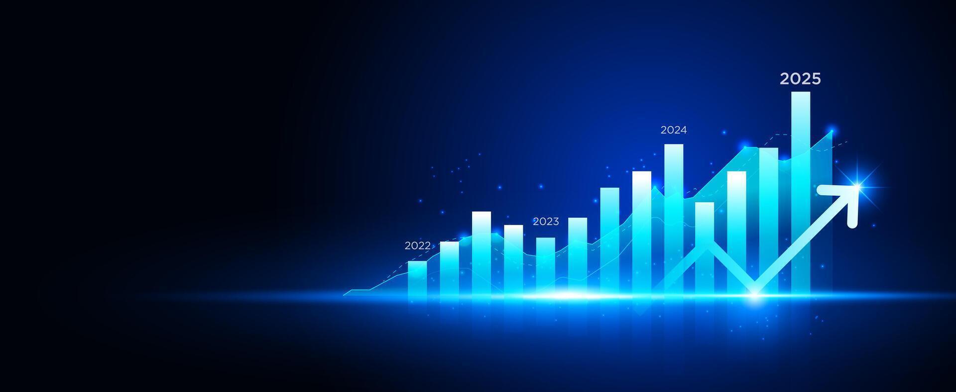 Business growth with up arrow and business analysis graph on dark blue technology background vector