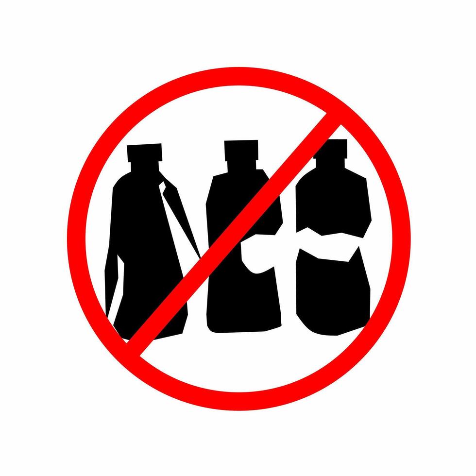 Bottle trash silhouette. No bottles sign with red circle. Suitable for plastic waste hazard logo on white background. illustration vector