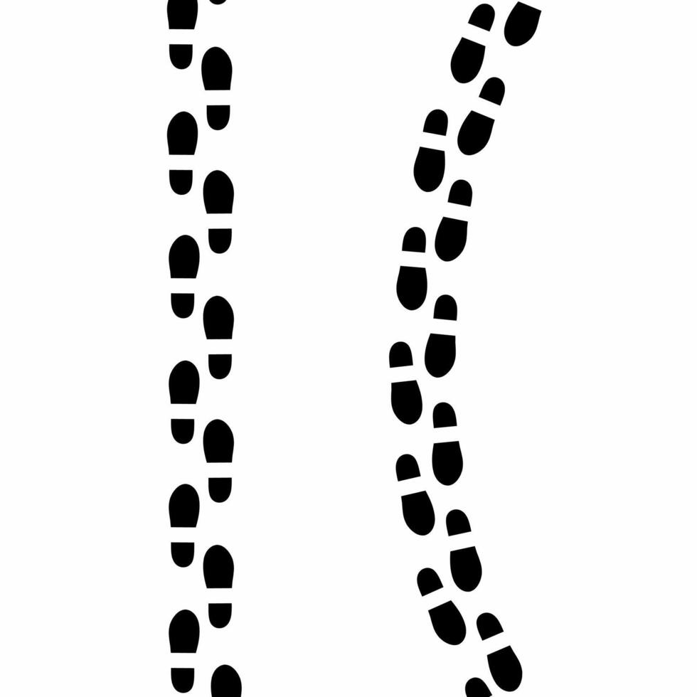 two different footprints with shoes on white background. Silhouette of hiking, walking and health banner. vector