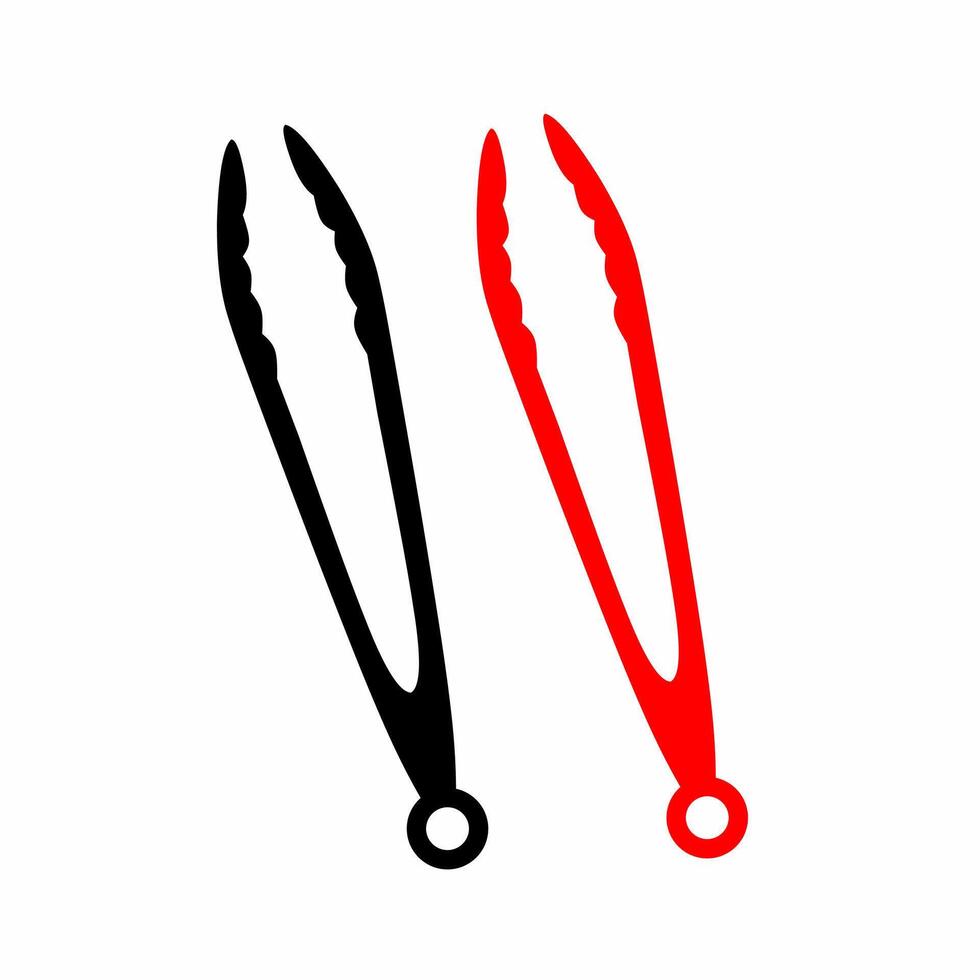 illustration of two frying tongs in different colors on a white background. Suitable for logos of cooking utensils, kitchenware, oily food equipment. vector