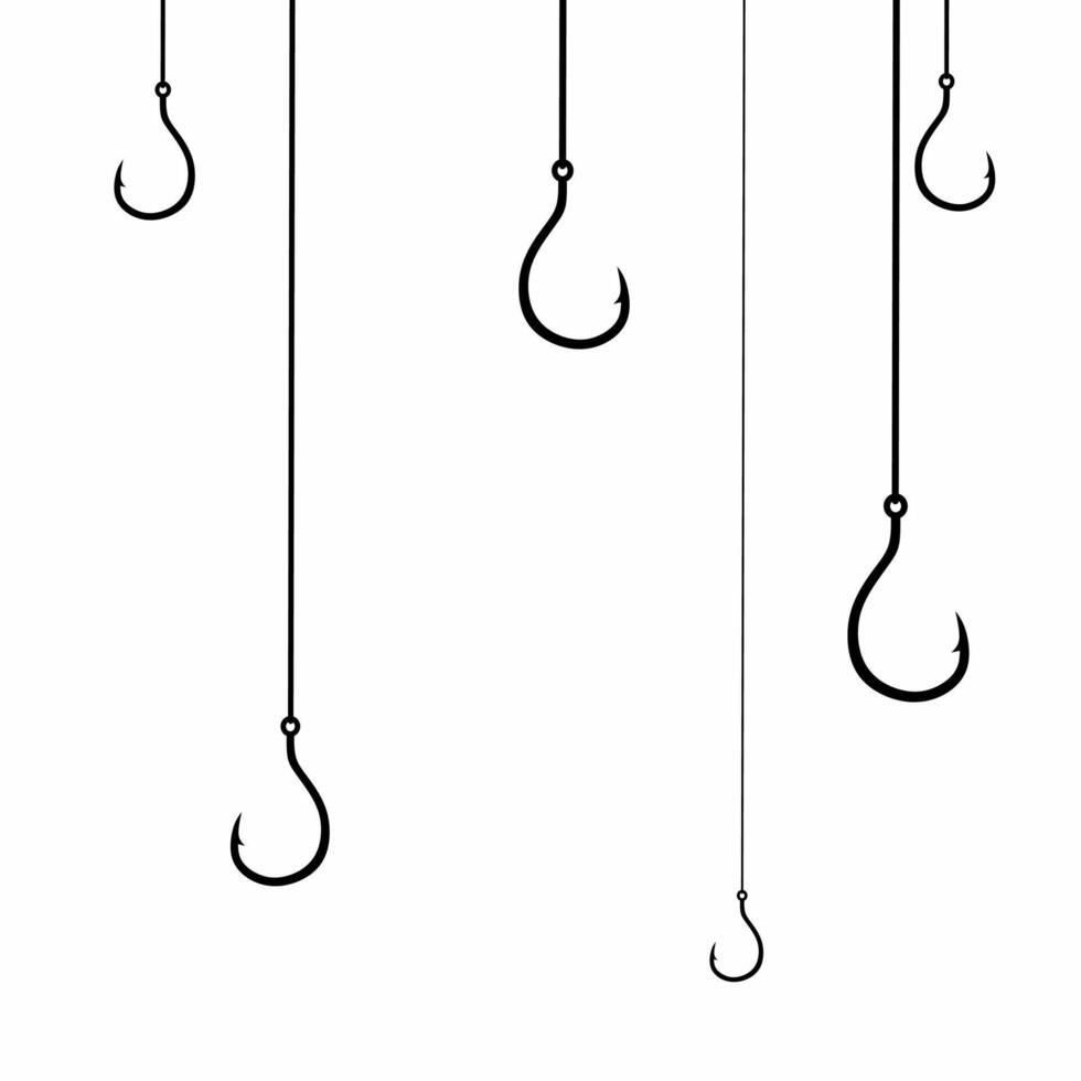 illustration of a hanging fishing hook on a white background. The concept of a fishing hook being lowered into the water to catch fish. vector
