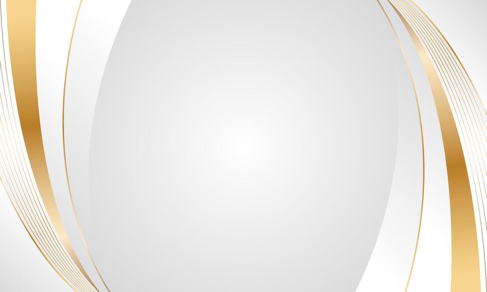 Simple white-gray luxury curve background with gold lines. Abstract modern wallpaper vector