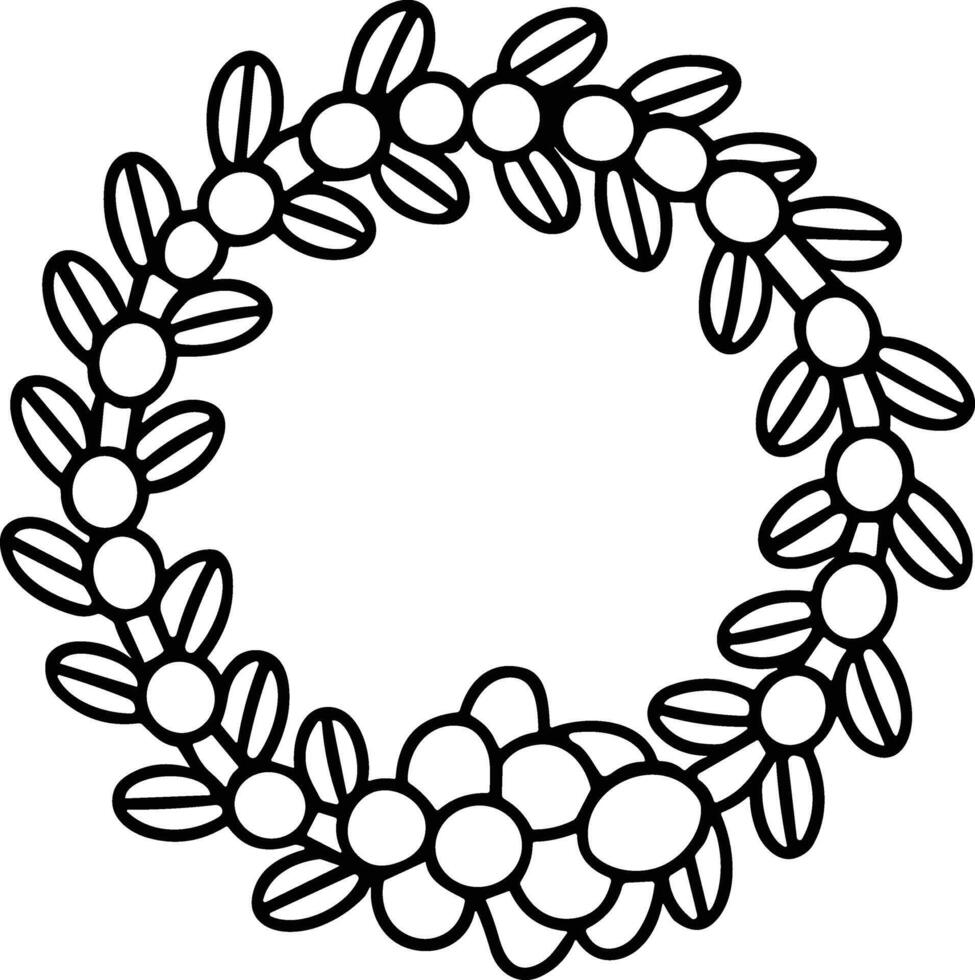 Christmas Floral Wreath Line Art - Hand Drawn Holiday Illustration vector