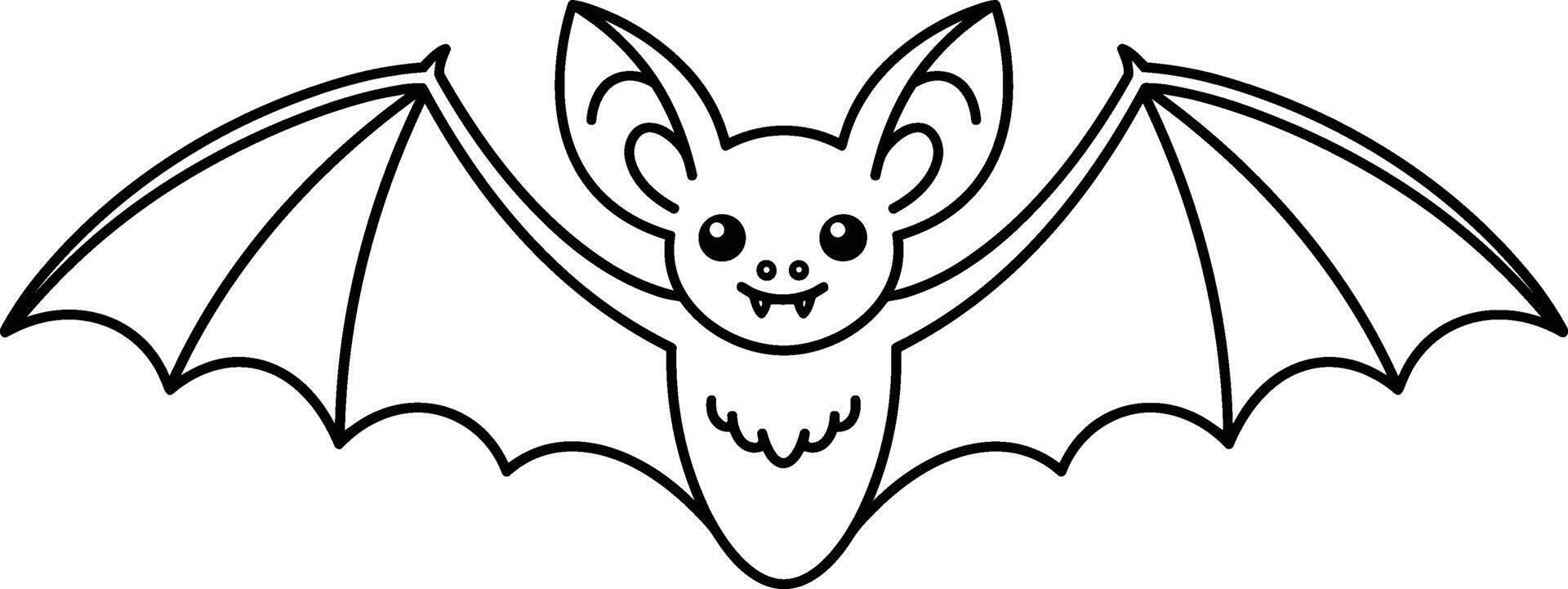 Cute Bat Line Art - Halloween Flying Bat Illustration in Simple Outline Style vector
