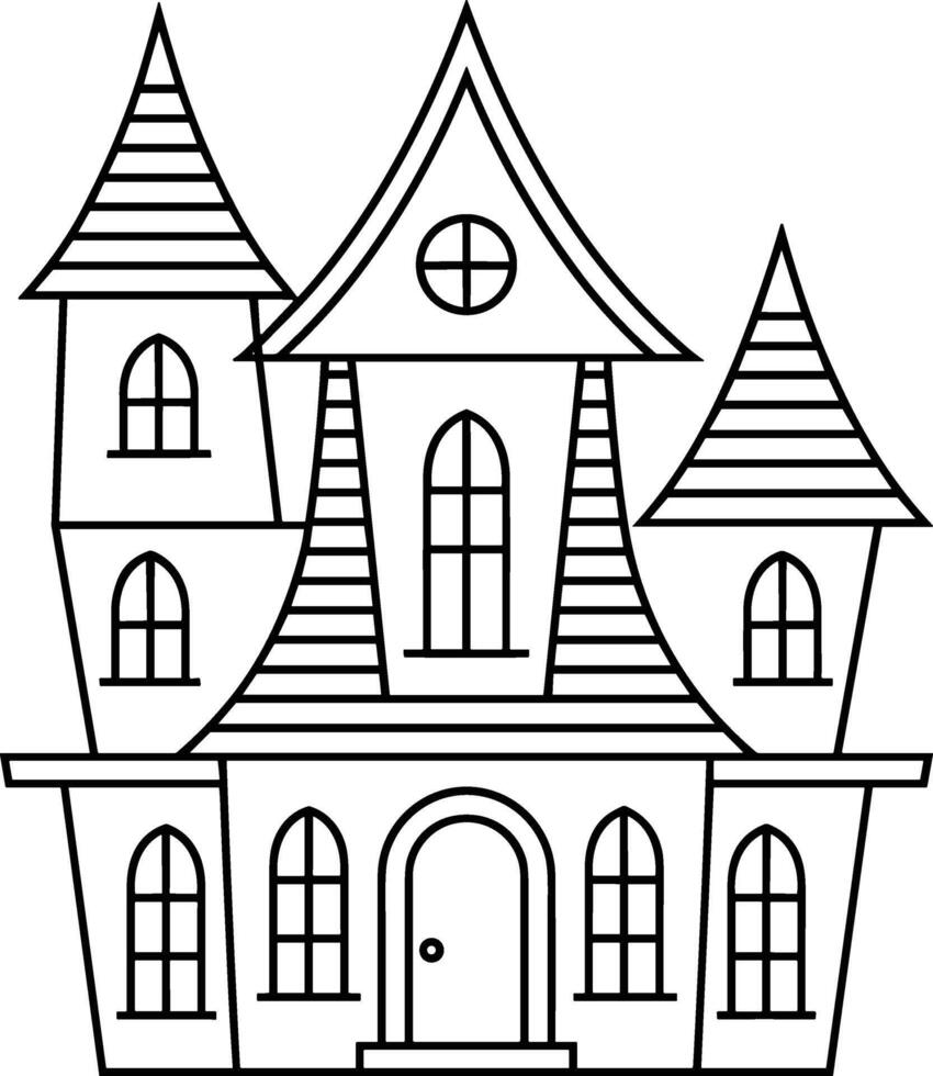 Haunted House Line Art - Spooky Cartoon Building Outline for Halloween and Horror Themes vector