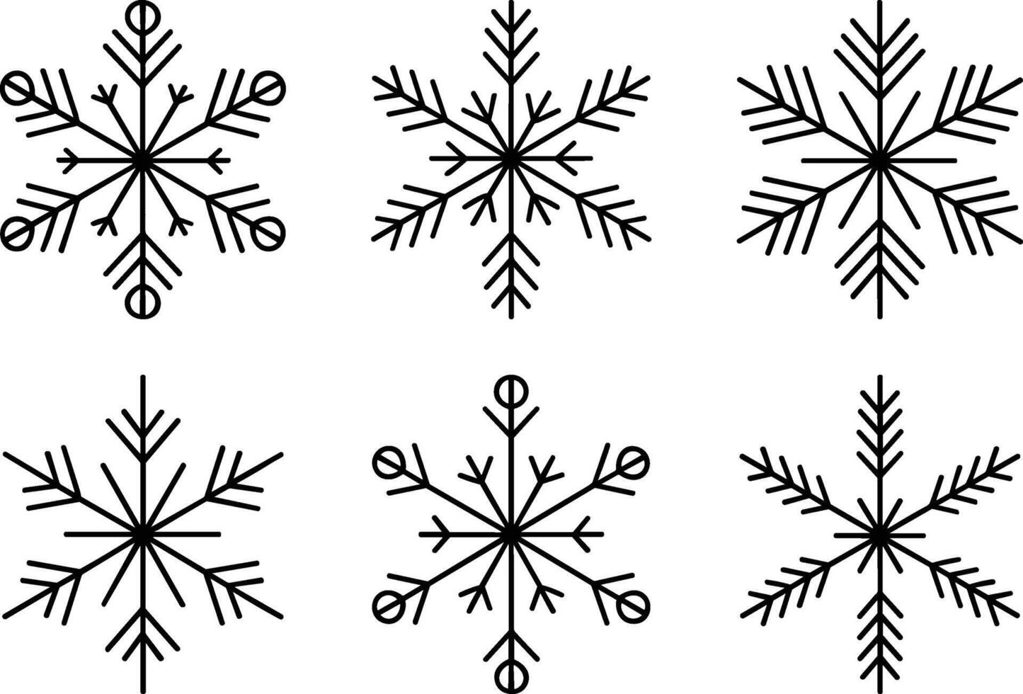 Set of 6 Snowflake Line Art Icons for Christmas and Winter Design vector
