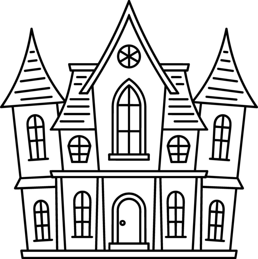 Haunted House Line Art - Spooky Halloween Mansion Outline Illustration for Seasonal Designs vector