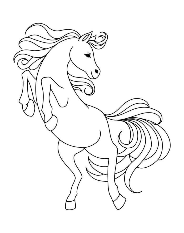 Rearing horse in motion, black and white coloring Illustration vector