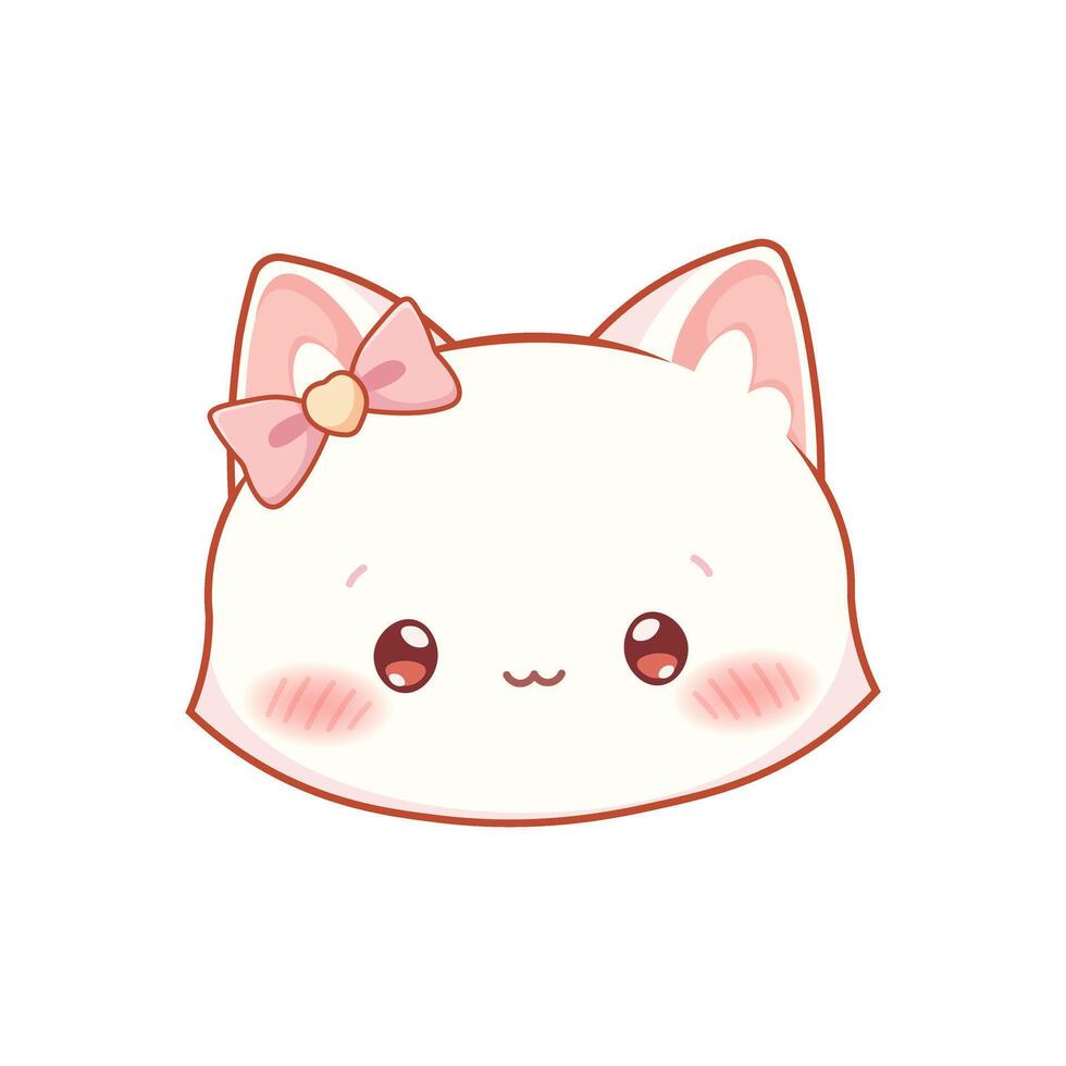 Face of cute white cat. Kawaii kitten on white background. character in anime style vector
